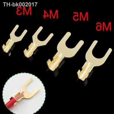 ✌✑✑ 100Pcs/Pack 3.2/4.2/5.2/6.2MM U-Shaped Brass Cable Grounding Lug Fork Terminal Pressed Bare Terminal Butt Docking Connector