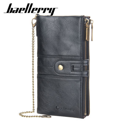 PU Leather Men Wallets Envelope Clutch Phone Purse Bag Business Vintage Long Wallet Man Luxury Double Zipper Waist Chain Walet