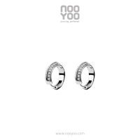 NooYoo ต่างหูสำหรับผิวแพ้ง่าย Hoop with 2 Rows CZ Surgical Steel