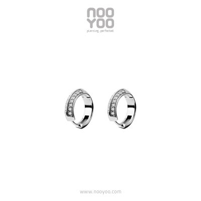 NooYoo ต่างหูสำหรับผิวแพ้ง่าย Hoop with 2 Rows CZ Surgical Steel