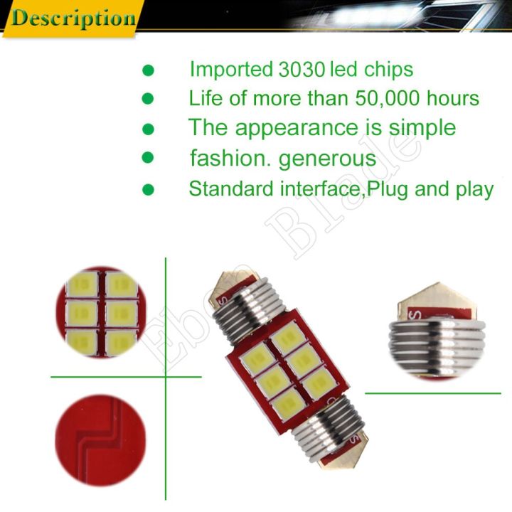 ไฟไฟ-led-รถยนต์-c5w-28มม-10ชิ้น31มม-3030การ์ดหลอดไฟ6smd-ไฟอ่านหนังสือประตูรถยนต์ลำต้นป้ายทะเบียนรถสีขาว12v