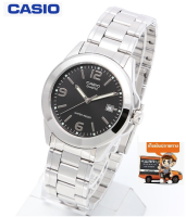 CASIO Standard รุ่น MTP-1215A-1ADF นาฬิกาผู้ชาย สายแสตนเลสสีเงิน หน้าปัดดำ มั่นใจ ของแท้ 100% ประกันศูนย์ 1 ปีเต็ม  (รุ่นขายดี)