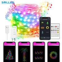 SOLLED สายไฟทองแดงควบคุมสี RGB ส่องสว่างมีบลูทูธพร้อมแถบไฟสำหรับฟังเพลง