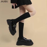 *British Style Thick Bottom Mary Jane Shoes Korean Fashion Black School Shoes for Girls Retro Round Toe Mary Jane Shoes Japanese JK Uniform Shoes High Heel Muffin Lolita Shoes Non-slip Platform Small Leather Shoes Preppy Student Patent Leather Shoes mules