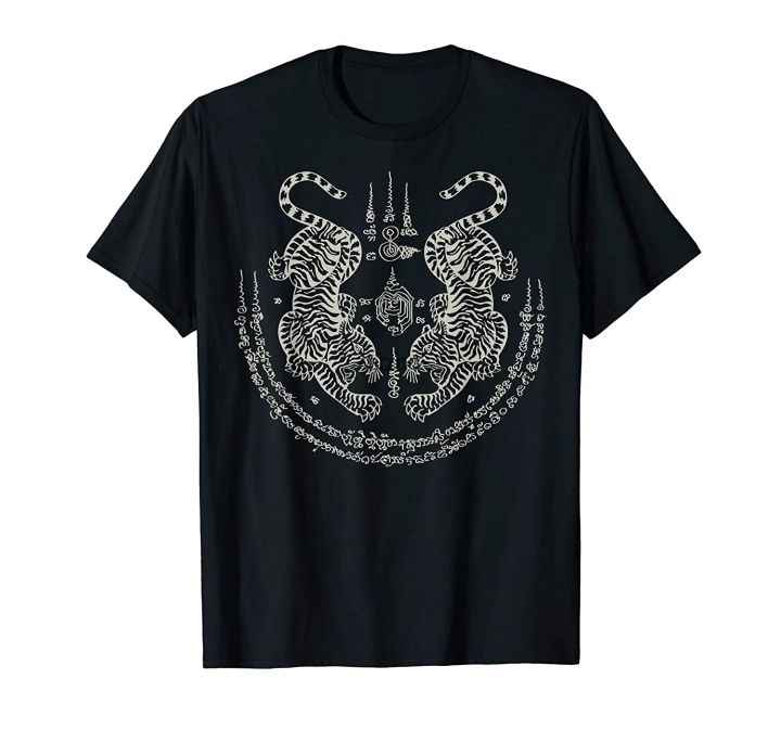 เสื้อยืดผู้ชายผู้หญิงลายสักไทยเสือคู่มวยไทยมหัศจรรย์ประเทศไทยขนาดเสื้อยืด-gift-6xl-5xl
