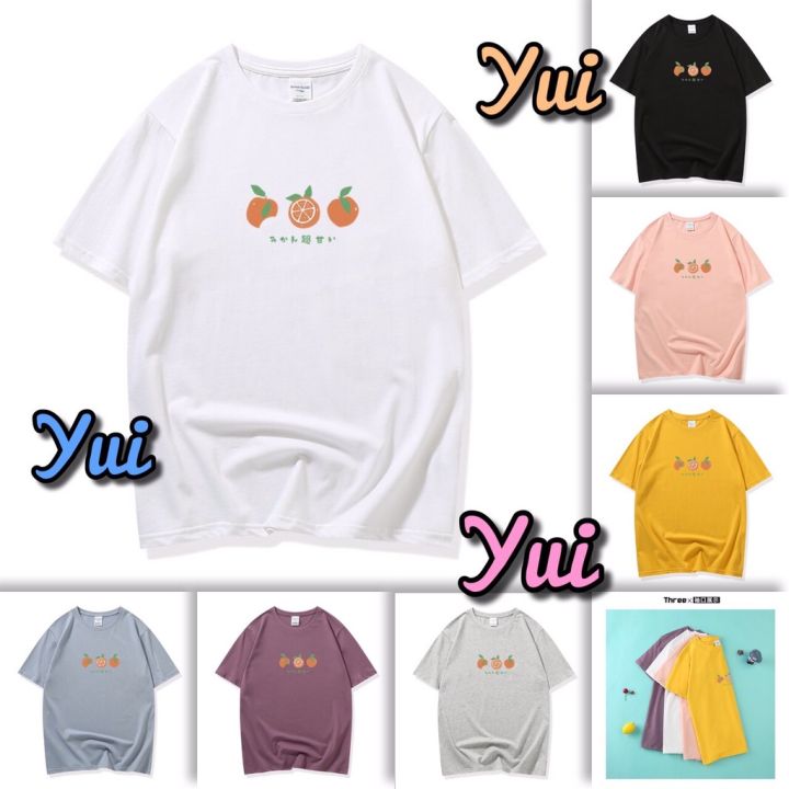 yui-สินค้ามาใหม่จ้าเสื้อยืด-คอกลม-แขนสั้น-ผ้านิ่ม-พิมพ์ลายส้ม-น่ารักๆ-สไตล์เกาหลี-9627