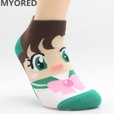 MYORED Spring summer fashion womens short tube socks cartoon cotton socks Cute lovely sailor moon female ankle sock 6pairLot