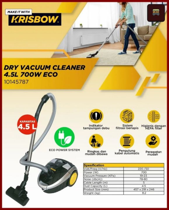 KRISBOW Vacuum Cleaner 4.5 Ltr Penghisap Debu Kering Eco 700 Watt