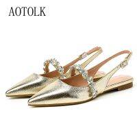 Women Sandals Ladies Sexy Buckle Rhinestone Flats Female Casual Shoes Golden Silver Point Toe 2022 Trend Summer Shoes Large Size