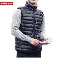 ZZOOI FGKKS Brand Men Lightweight Down Vest Men Trendy Wild Solid Color White Duck Down Vests Casual Sleeveless Down Vest Coats Male