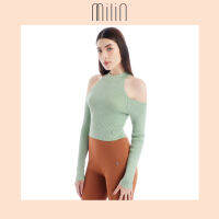 [MILIN] High neckline cold shoulder knitted  long sleeves cropped top เสื้อครอปทอนิตติ้งคอสูงเว้าไหล่แขนยาว / Yummy Top