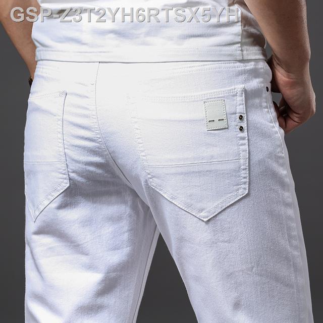 ป็นข้อความ-กางเกงแฟชั่นยีนส์ผู้ชายสีขาวใส่สบายสำหรับฤดูกาลกางเกงยืดขั้นสูงสำหรับผู้ชาย