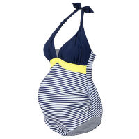 Plus ขนาดแฟชั่น Stripe Women Splicing Navy Blue บิกินี่ชุดว่ายน้ำคลอดบุตร Tankinis ชุดว่ายน้ำ Beachwear Maternity Swimwear