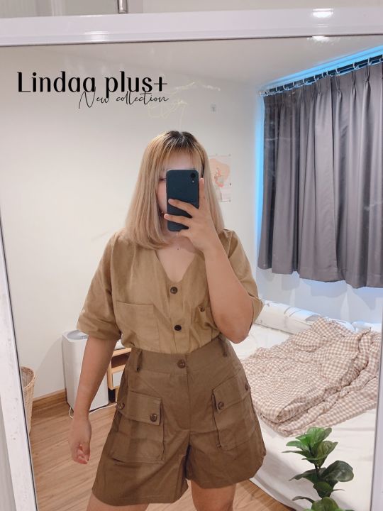 กางเกงขาสั้นสาวอวบ-กระเป๋าหน้าใบใหญ่-สายตั้งแคมป์ต้องมี-plussize