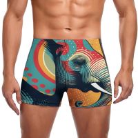 Elephant Swimming Trunks Multicolored Retro Print Durable Swim Boxers Pool Plus Size Men Swimsuit Swimwear