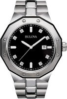 Bulova Mens Classic Stainless Steel 3-Hand Date Quartz Watch with Diamonds and Black Dial Style: 98D103