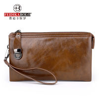 Oil Wax Leather Male Wallets Long Fashion Clutch Bag Vintage Solid Cash Clutch Wallet for Men Business Male Mobile Cash Bag