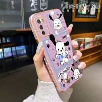 Chenyyka เคส F02s M02s A02s ปลอกสำหรับ Samsung น่ารักลายการ์ตูนดีไซน์ใหม่น่ารัก Pochacco เคสโทรศัพท์ชุบหรูหราแฟชั่นลายขอบด้านข้างคลุมทั้งหมดเลนส์กล้องถ่ายรูปเคสอ่อนป้องกันกล่องกันกระแทก