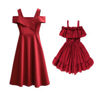 Mom And Daughter Party Clothing 2021 New Summer Children Clothes 2 - 6 Yrs Baby Girls Evening Gowns Red Chiffon Christmas Dress