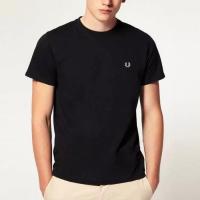 FRED PERRY FRED PERRY เสื้อกีฬาแขนสั้นผู้ชาย,ผ้าฝ้ายบริสุทธิ์ปักลายข้าวสาลีเสื้อซับในสไตล์ต่างประเทศสีทึบคอกลมเสื้อยืด