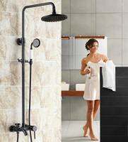 【LZ】۩☸✚  Round Rain Shower Faucet Set óleo preto esfregou latão único punho banheira torneira misturadora de mão banheiro 8   mrs344