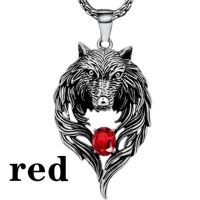 JDY6H Mens Jewellery Ruby Wolf Head Necklace Wolf Head Pendant Hip Hop Punk Necklaces for Men Animal Jewelry Party Anniversary Gift