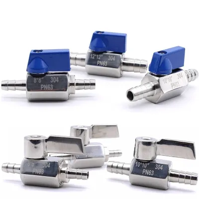Blue Silver MINI Ball Valve Stainless Steel 7mm 8mm 10mm 12mm Pagoda Adapter 304 Hardware 2 Way Gas Ball Valve Pointed Mouth