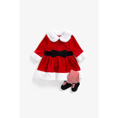 ชุดแฟนซี Mothercare festive mrs santa dress and tights set ZC366