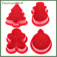 FineGoodWell 4ชิ้น/เซ็ต Christmas Cookie biscuit Mold 3D เครื่องตัดคุกกี้ DIY baking Mold