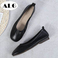 ALG# COD Flat Shoes Soft Soled Beanie Shoes Female Korean Ballet One-Leg Soft Leather Square Toe ComfortableTH