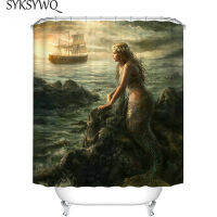 Psychedelic Ocean Shower Curtain Mermaid Fairy Garland Girl Bathroom Curtain Sea Ship Sailing Wave Cortina Bano Polyester