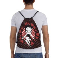 Betty Boop กระเป๋าเป้สะพายหลังกันน้ำถุงผ้าแบบมีหูรูดเชือกรูดกีฬาแฟชั่น Sackpack กระเป๋าหูรูด (S/M)