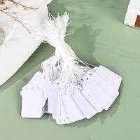 100pcs Jewelry String Cord Price Tags Rectangle White Blank Label jewelry Display Card Cardboard Package Hang Tag Card Stickers Labels