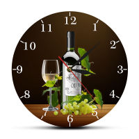 2021Red and White Wine Winery Drunkery Sign Modern Kitchen Wall Clock Bottles &amp; Wineglasses With Grapes Home Bar Tavern Wall Clock