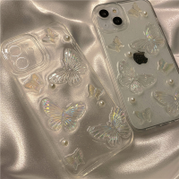 ใสรูปฝีเสื้อไข่มุก3D น่ารักเคสโทรศัพท์สำหรับ iPhone 14 13 12 11 Pro XS Max XR X Glitter เลนส์ป้องกันนุ่มกันกระแทก