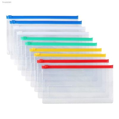 ▫卍 5PCS Plastic Envelopes Poly Clear Zip Envelopes Organizers Bags Zipper File Folders A4 Size 5 Colors for School Office