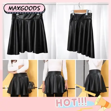  Women's Faux Leather Skater Skirt High Waisted Sexy