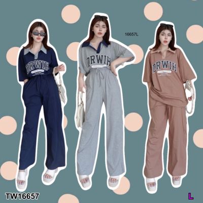 TW16657 Set 2 ชิ้น เสื้อคอปกแขนสั้น + กางเกงขายาว