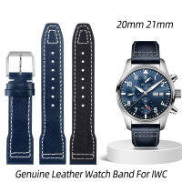 สายนาฬิกาข้อมือหนังแท้สีดำสีน้ำตาลสีฟ้าสำหรับ IWC ปืนลำใหญ่สายรัดนาฬิกาหนังวัวขนาด20มม. 21มม.