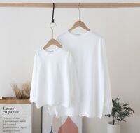 -XL Family Matching Cotton Clothes Spring Autumn Children White Long Sleeve T-shirt Baby Boy Girl Cotton Basic Shirt