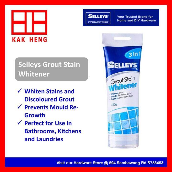 Selleys Tiles Grout Stain Whitener Discoloured Anti Mould (280g Tube