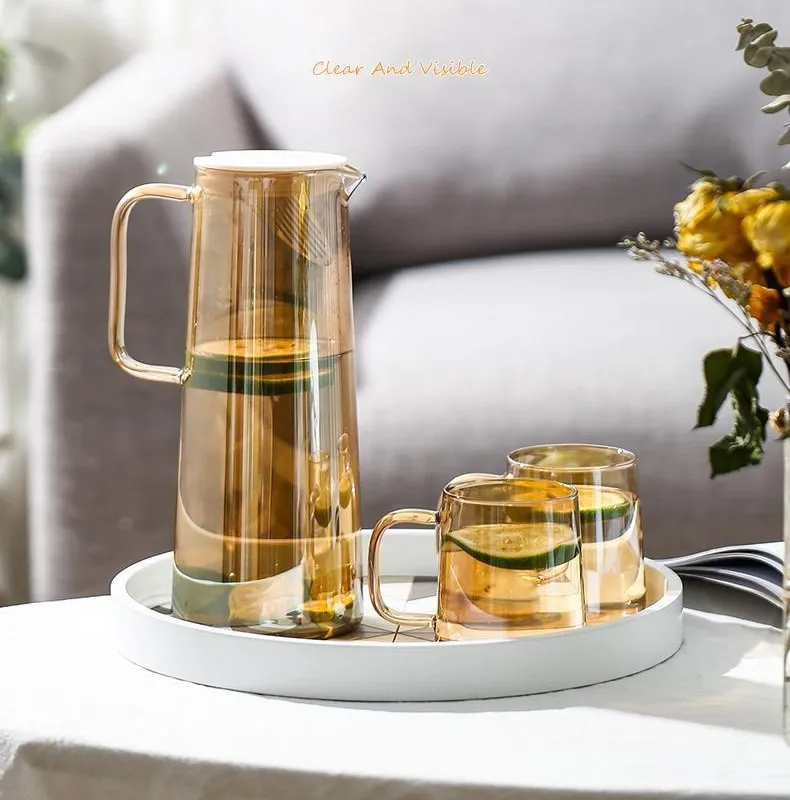 1.8L Glass Water Pitcher with Handle Heat Resisttant Cold Hot Kettle  Large-capacity Tea Pot Water Bottle Juice Jug Gray Amber