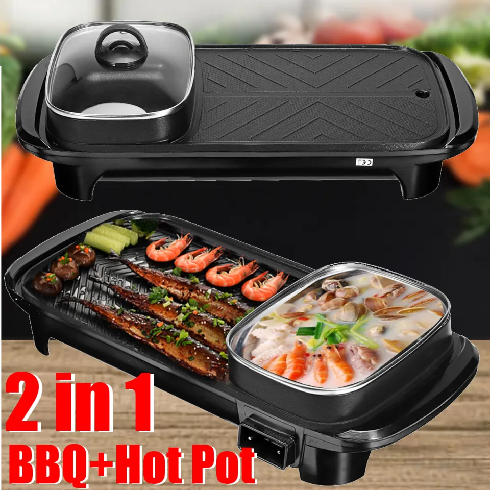 220V removable electric hot pot & grill 2 in 1 multifunctional hotpot  cooker barbecue frying pan for home
