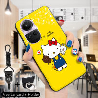 เคส PMP สำหรับ OPPO Reno10 5G 10 Pro 5G เคสยางกันกระแทก TPU (เฮลโหลคิตตี้ความนุ่ม) KT เคสครอบโทรศัพท์ซิลิโคนขอบแบบนิ่มสุดน่ารักแมว (แหวนใส่นิ้ว + เชือกเส้นเล็ก)