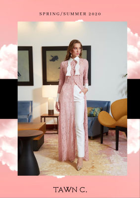 TAWN C. - Pink Lace Trinity Dress เสื้อลูกไม้ตัวยาวแต่งปกขาว