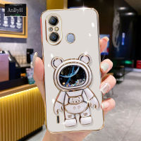 AnDyH Phone Case Itel A49/Itel A58 6DStraight Edge Plating+Quicksand Astronauts who take you to explore space Bracket Soft Luxury High Quality New Protection Design