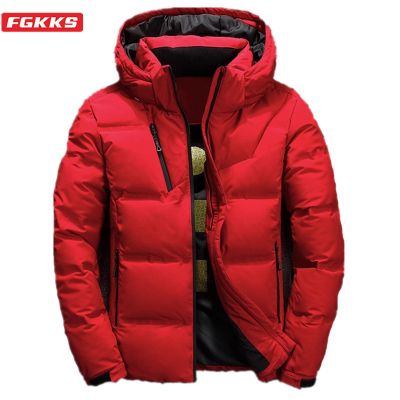 ZZOOI FGKKS Quality Brand Men Down Jacket Slim Thick Warm Solid Color Hooded Coats Fashion Casual Down Jackets Male