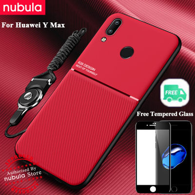 Nebula สำหรับ Huawei Y Max (7.12นิ้ว) ปลอกฟรีกระจกนิรภัย Silky รู้สึกหนังโทรศัพท์มือถือกรณีกันกระแทกที่วางแม่เหล็กในรถปกหลัง Lanyard ชุดทำความสะอาดหน้าจอสำหรับ Huawei Y Max / Honor 8X Max