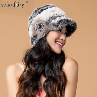 2021 Russian Hot Sale Rex Rabbit Wool Knit Hat Winter Female Thick Warm Hats for Women Colorful Assorted Colors Fur Caps Gxy234