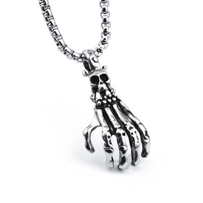 JDY6H Fashion Skull Claw Necklace Punk Palm Pendant Hip Hop Necklaces for Men Gothic Jewelry Halloween Accessories Anniversary Gift